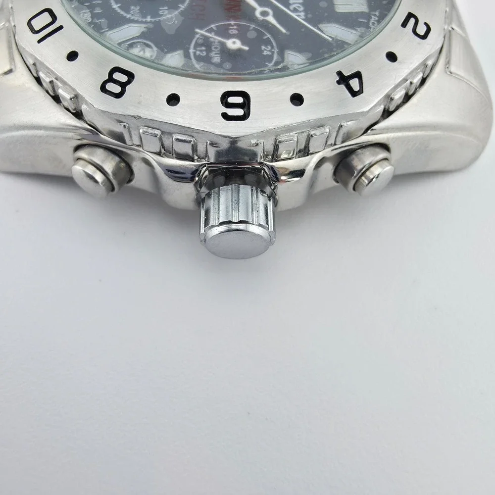 New STAUER Mens Watch Case Hybrid Chronograph Navy Blue Dial Silver Tone No Band